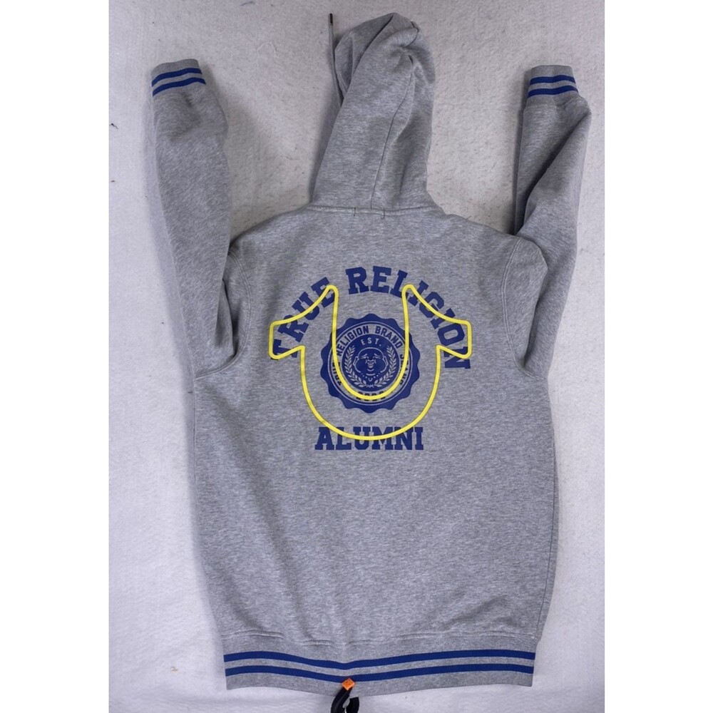 True Religion Alumni Logo Full Zip Hoodie Mens Medium Gray Streetwear Skater - Picture 2 of 13